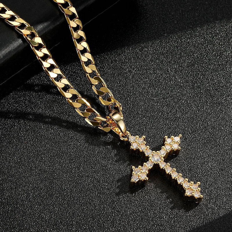 HEAVY GOLD CRYSTAL CROSS PENDANT