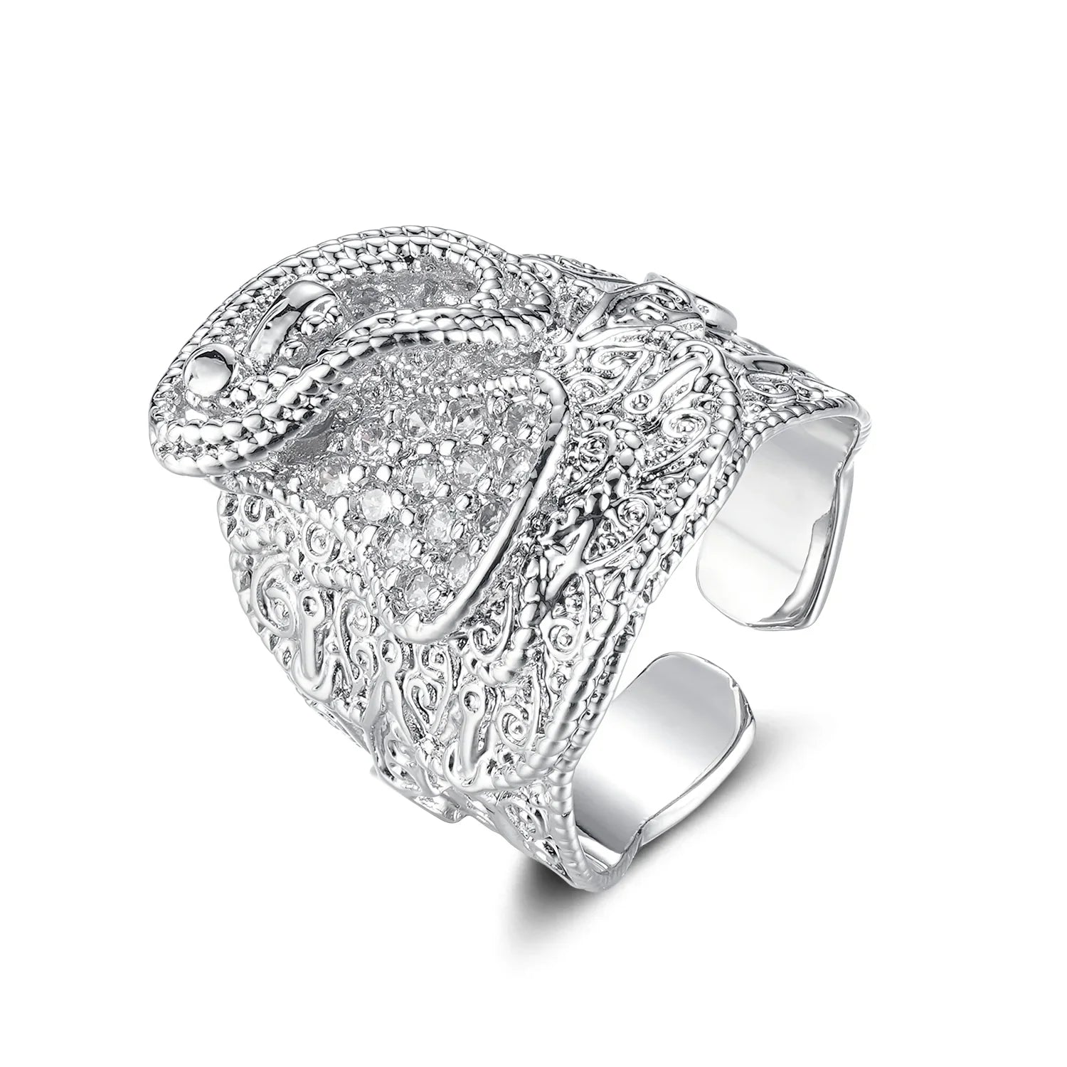 SILVER SADDLE RING WITH STONES