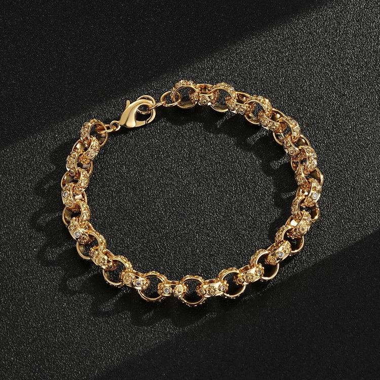 12MM GOLD BELCHER BRACELET CRYSTAL FLOWER PATTERN