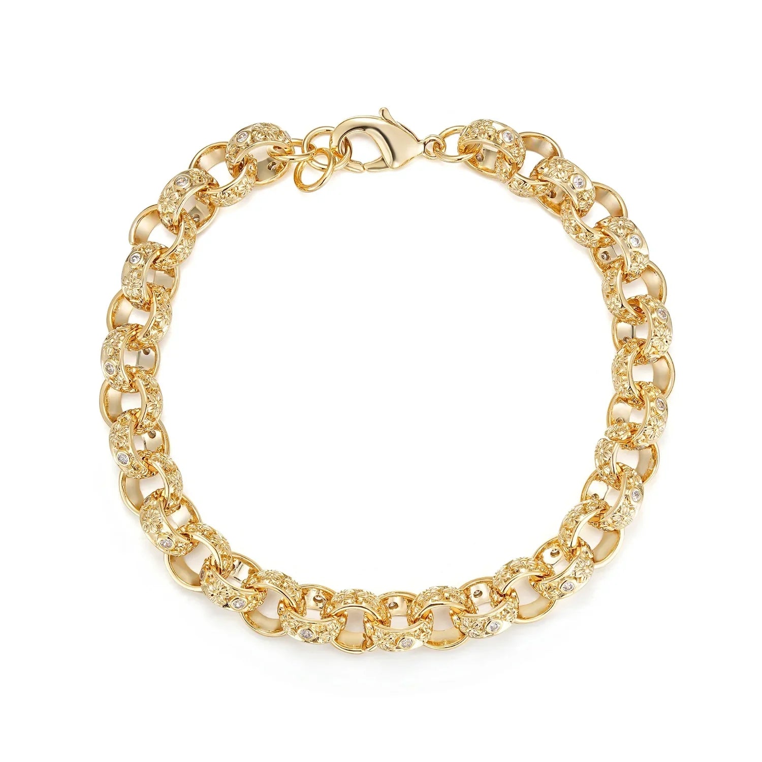 12MM GOLD BELCHER BRACELET CRYSTAL FLOWER PATTERN