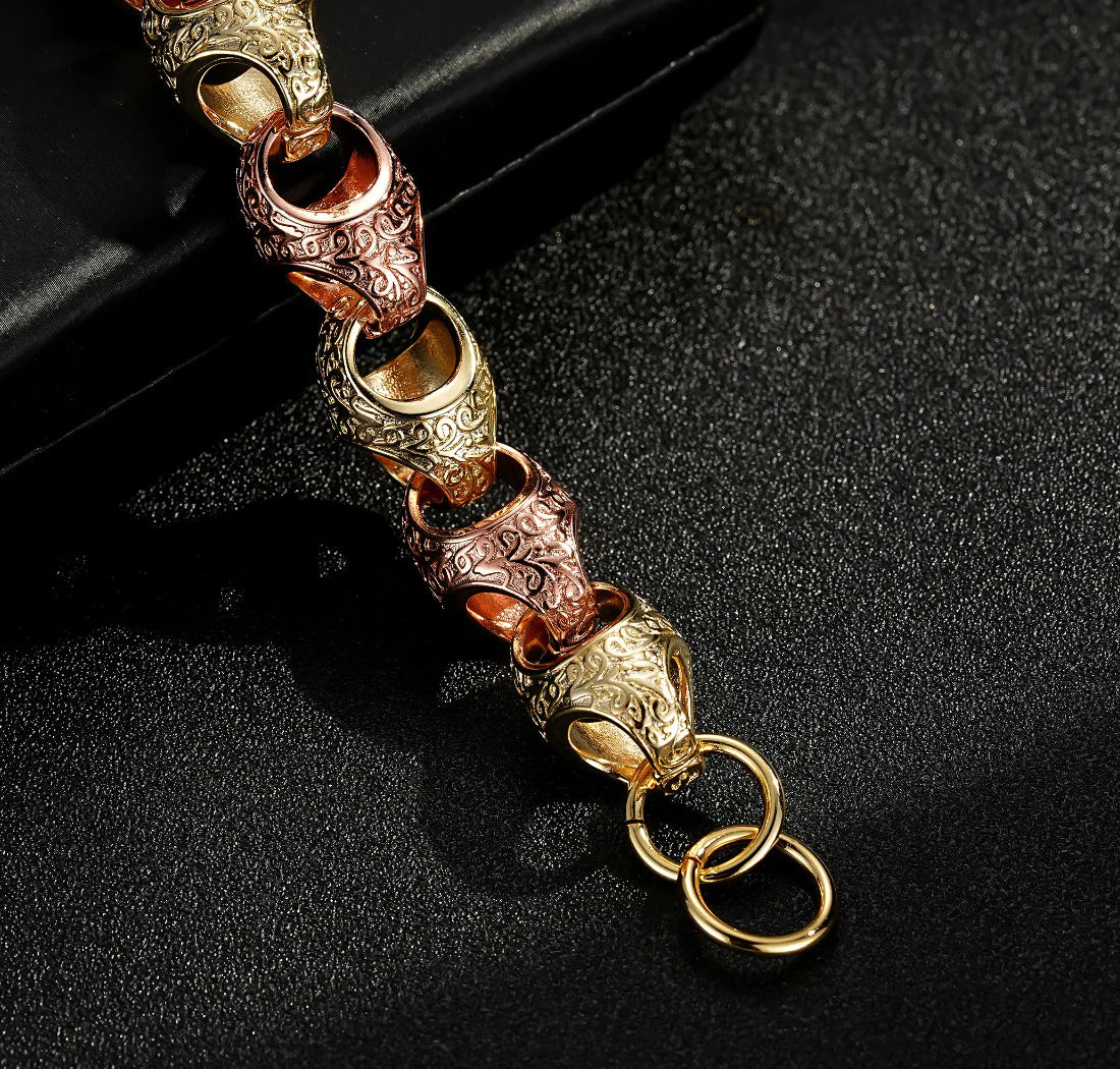 2-TONE GOLD AND ROSE GOLD 17MM XL ACORN BRACELET
