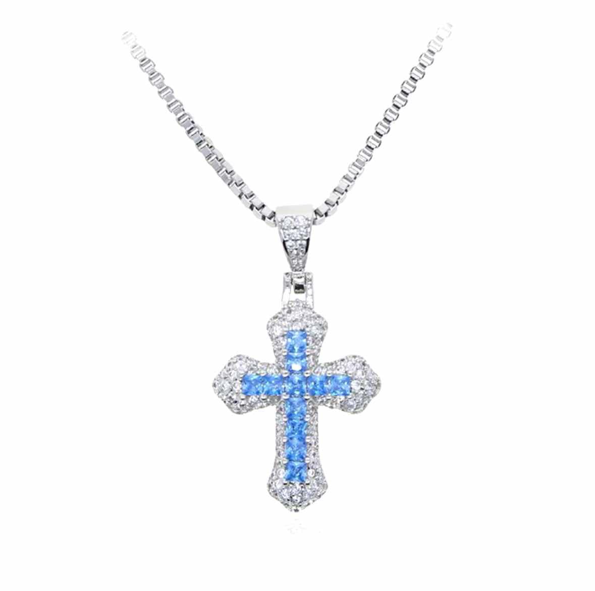 Pink CZ diamond Silver cross pendant with a necklace