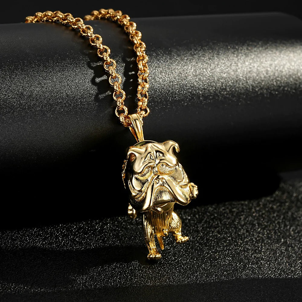 GOLD BULLDOG PENDANT WITH STONES