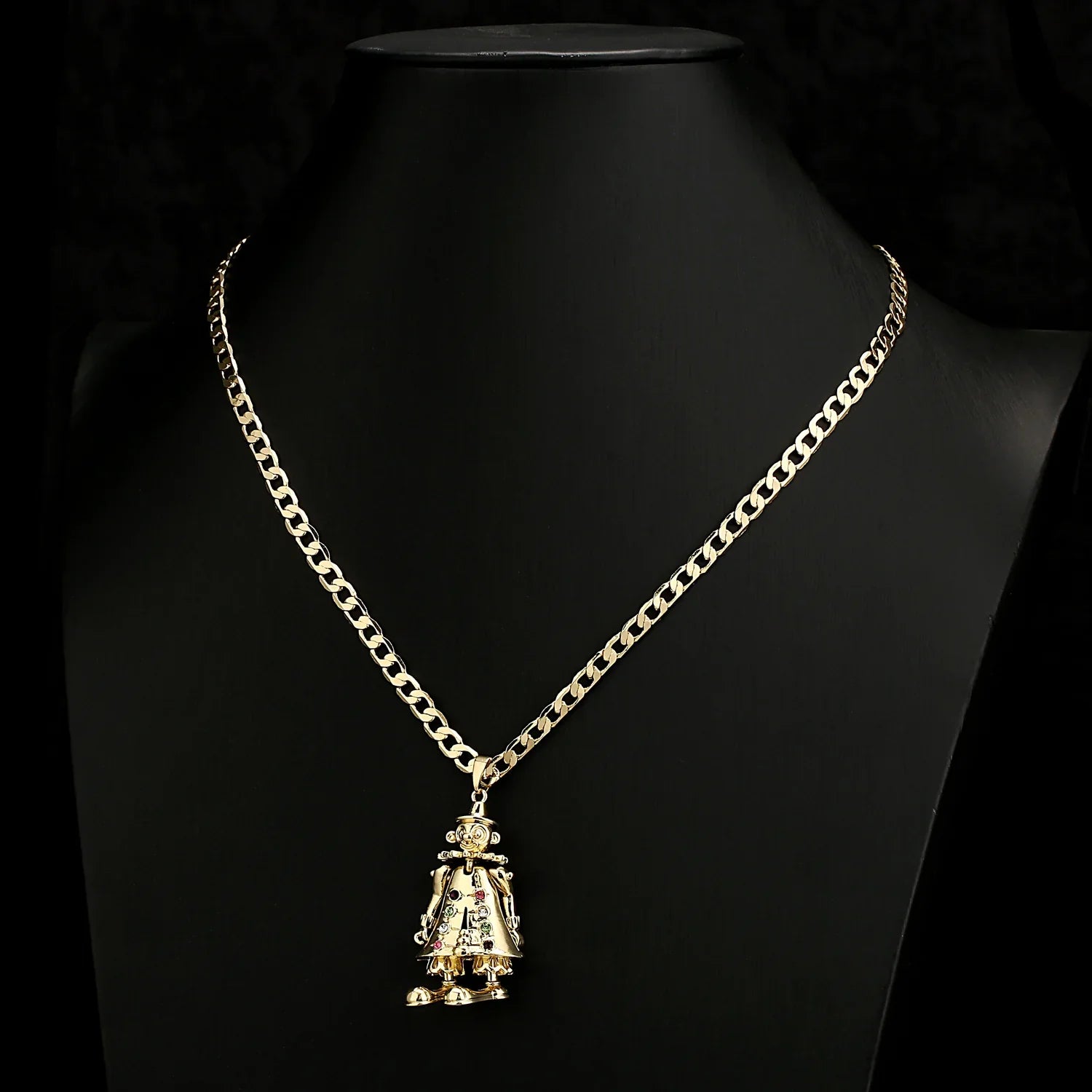 GOLD LARGE 3D CLOWN PENDANT WITH 4MM 24 INCH CUBAN CURB CHAIN