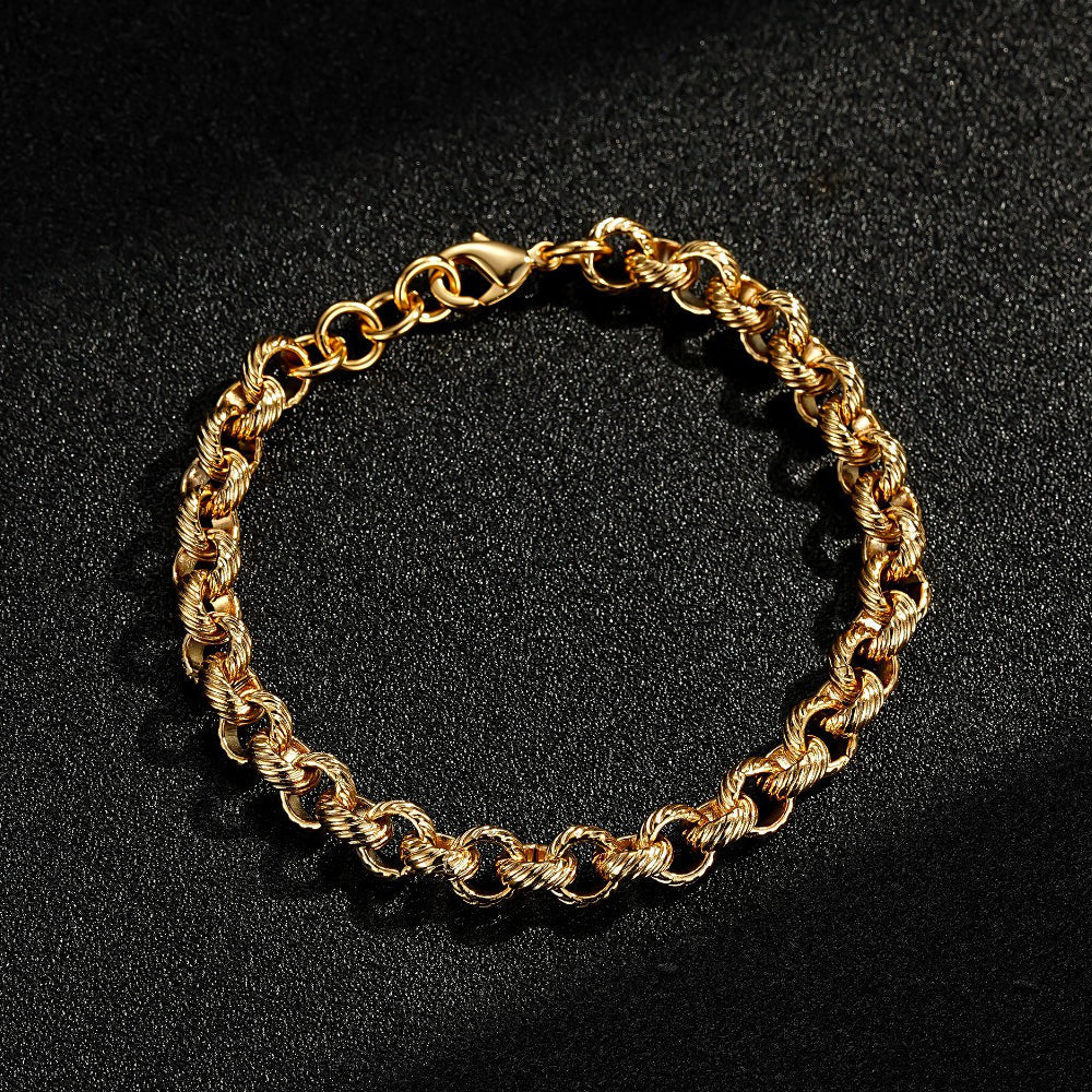 KIDS GOLD LINED PATTERN BELCHER CHAIN AND BRACELET SET