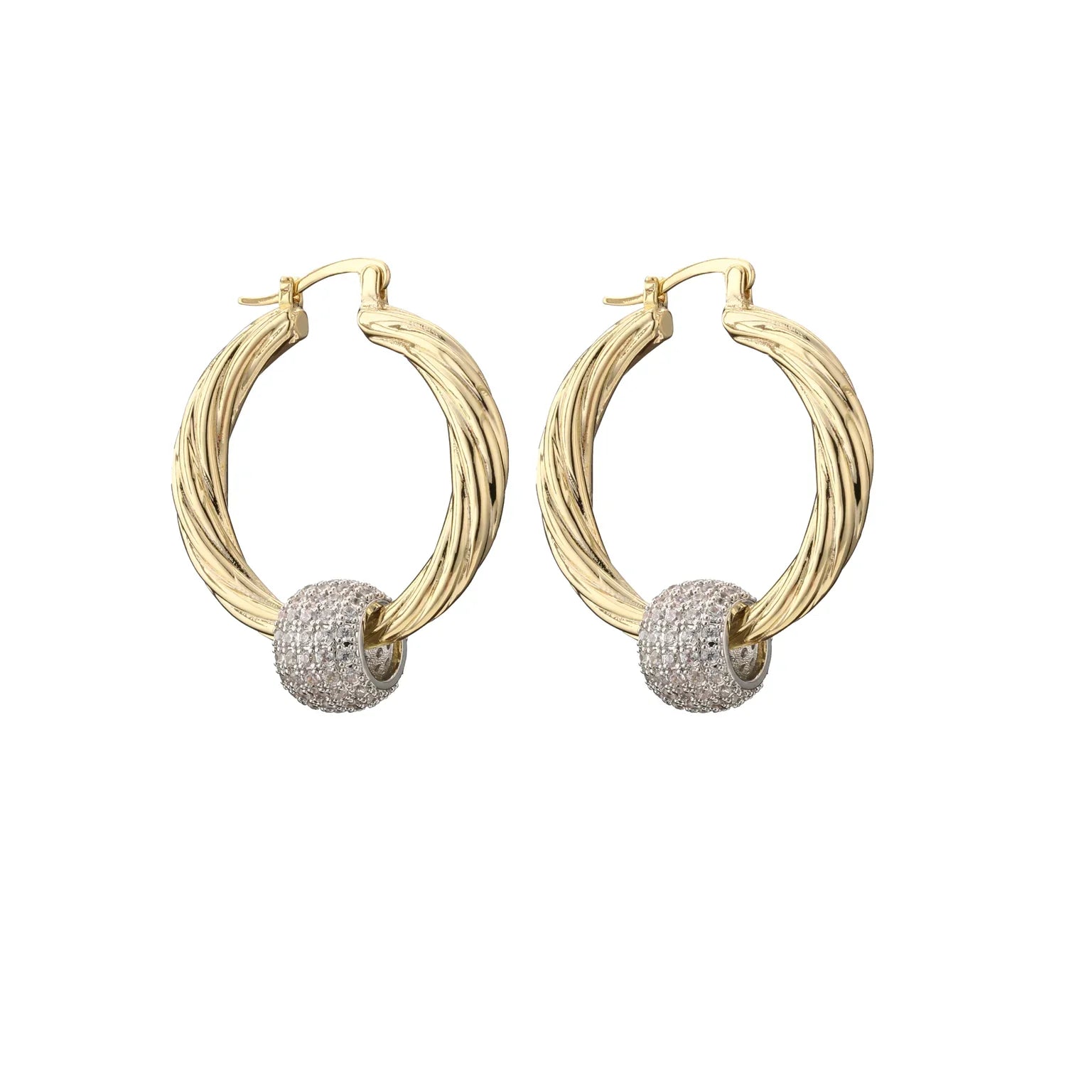 GOLD LARGE HOOP EARRINGS WITH DISCO BALL