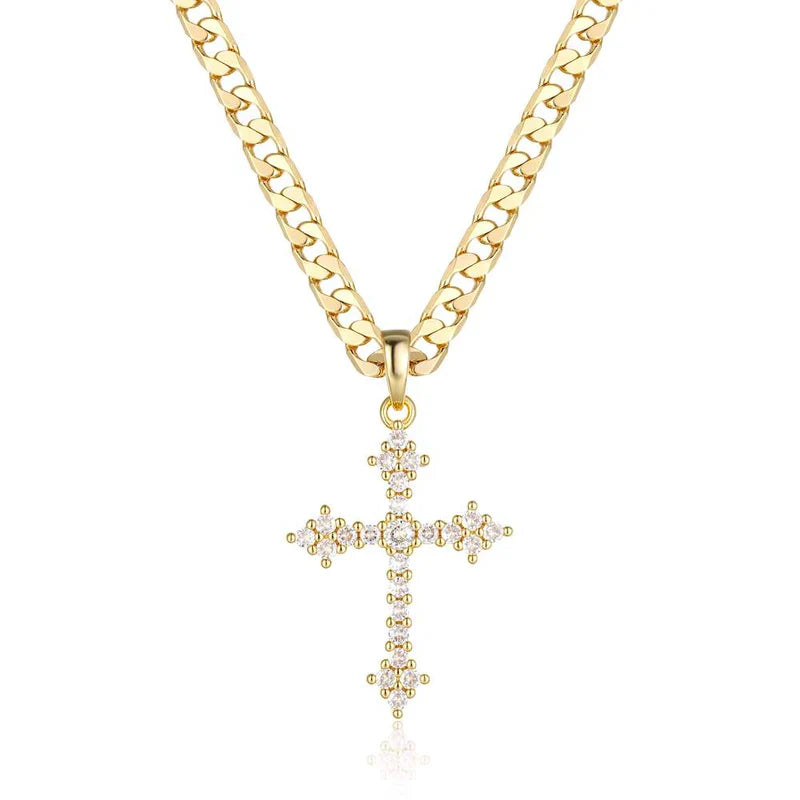 HEAVY GOLD CRYSTAL CROSS PENDANT