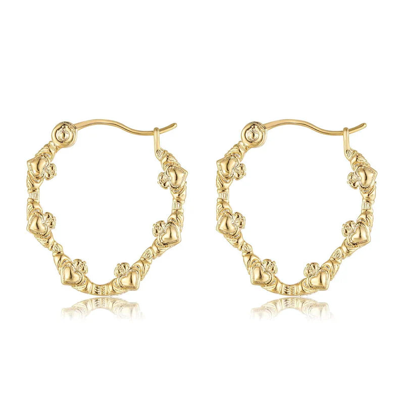 PREMIUM GOLD 30MM CLADDAGH HEART HOOP EARRINGS