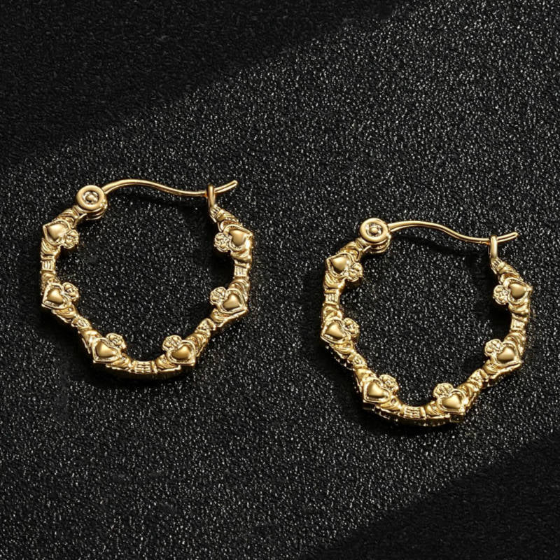 PREMIUM GOLD 30MM CLADDAGH HEART HOOP EARRINGS