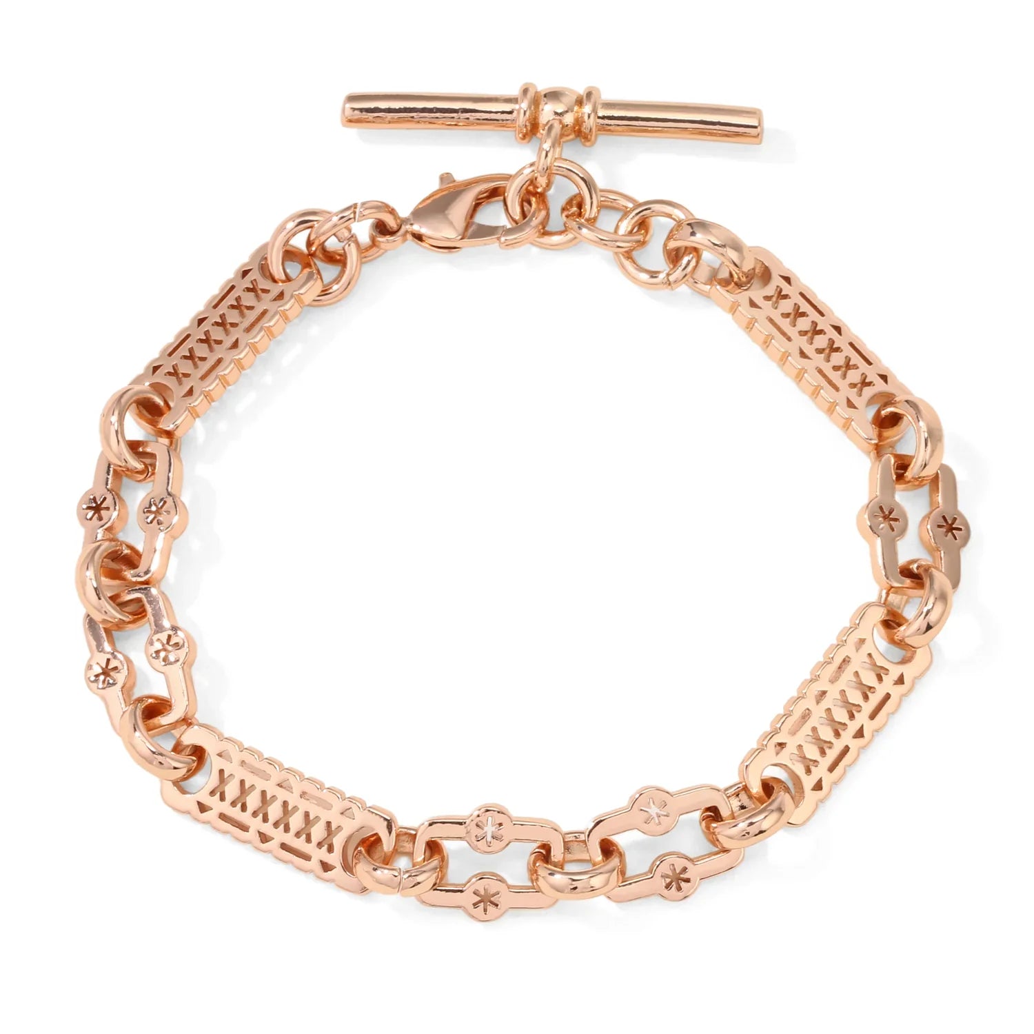 ROSE GOLD STARS AND BARS T-BAR BRACELET