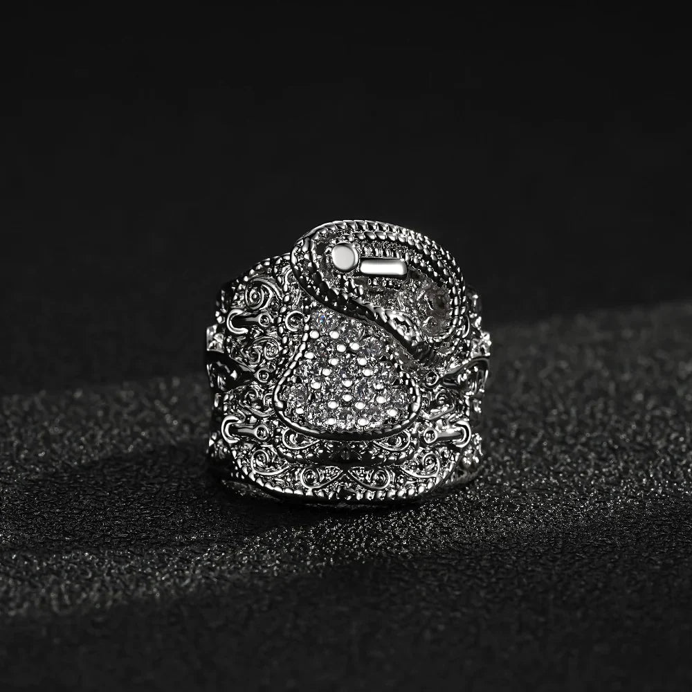 SILVER SADDLE RING WITH STONES