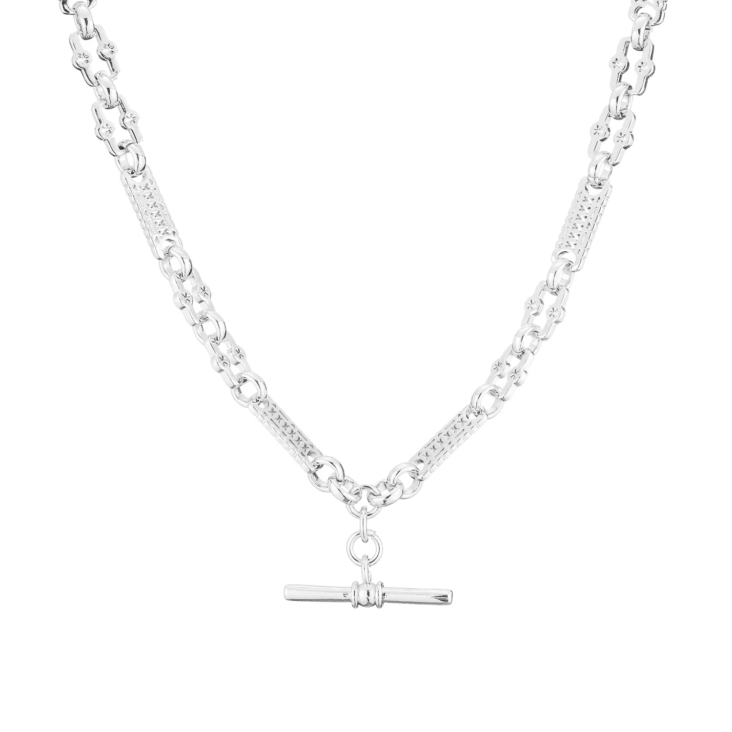 SILVER GOLD STARS AND BARS  NECKLACE WITH T-BAR  20 INCH