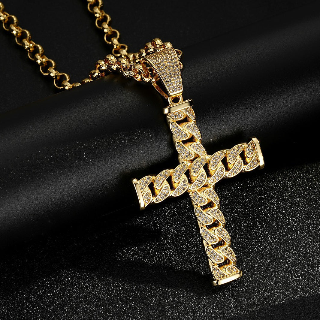 XL GOLD CROSS PENDANT WITH BELCHER CHAIN